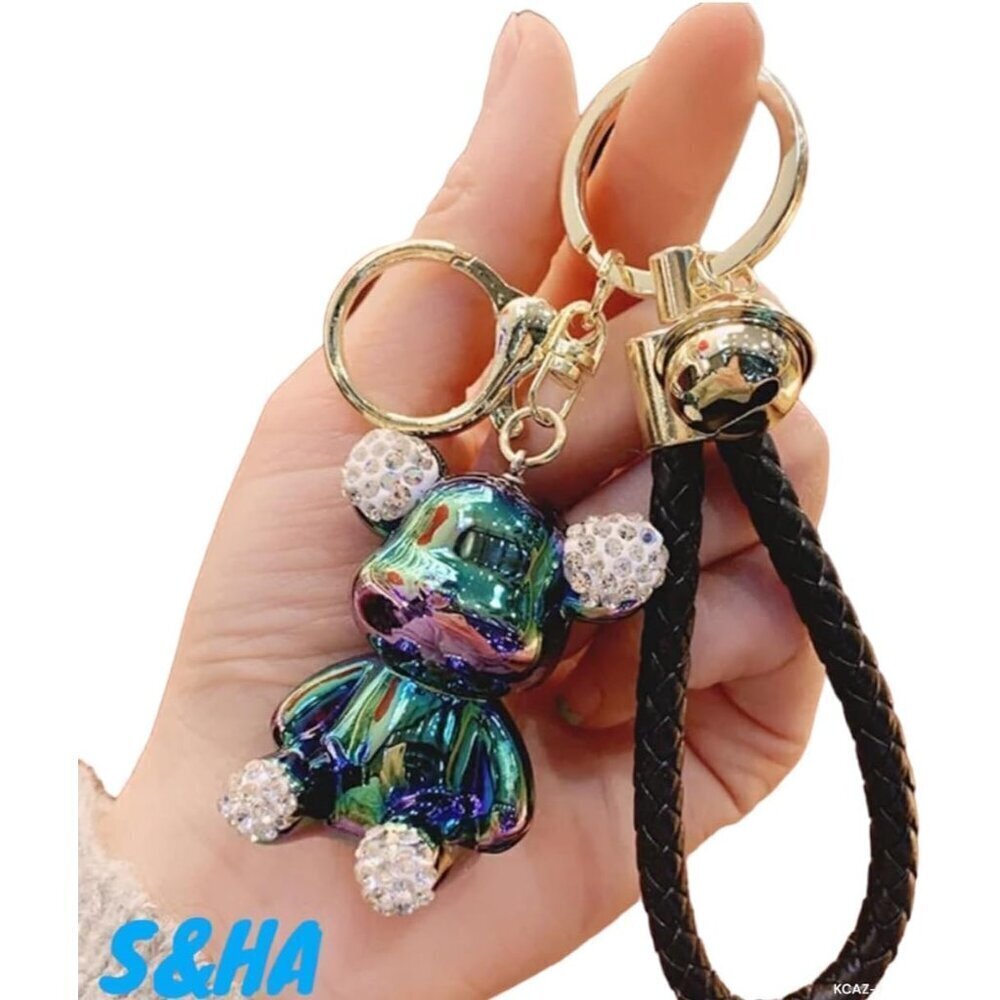 ✨ Generic Keychain Women Black Teddy bear 3D Cute Charm Pendant Key Ring GiftBag